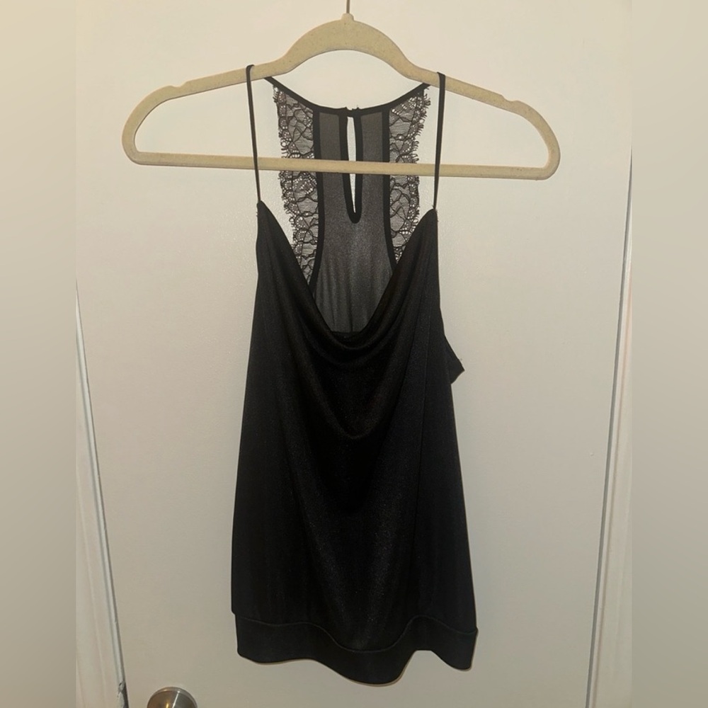 EXPRESS Shimmer Black Cowl Neck Top